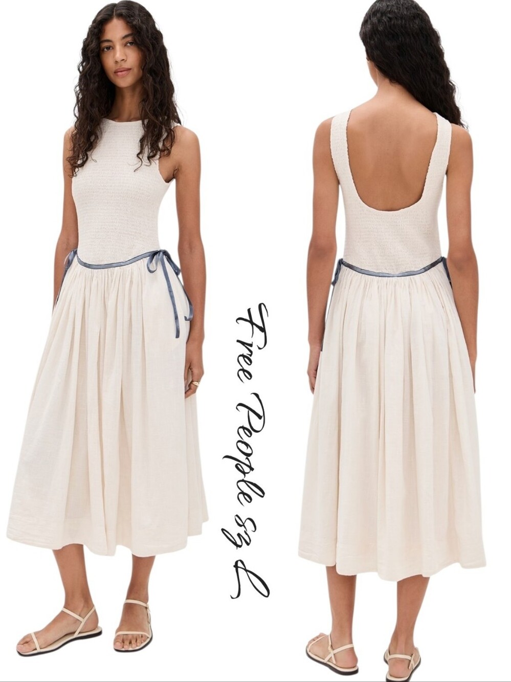 Free People Nightingale Smocked Bodice Midi Sundress Rose Sienna sz L NWT
